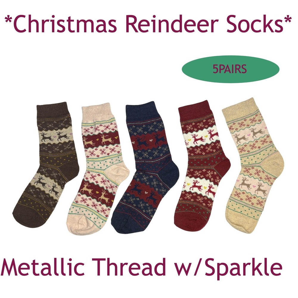Calcetines Navideños De Moda Con Diseño Retro Paquete De 5 Cálidos Y Gruesos